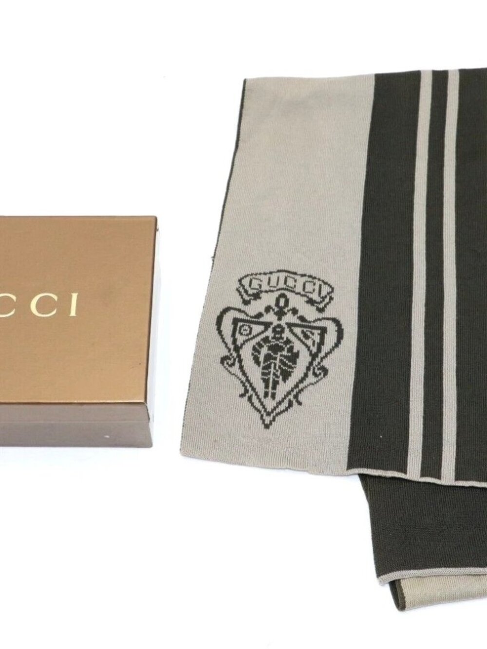 Gucci Hysteria Striped Crest Scarf - Grey/Black